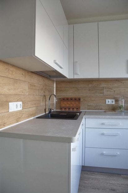 kitchen in minimalism style in tiny apartment