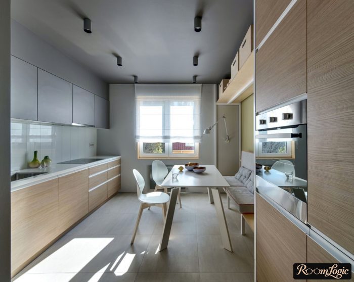 kitchen layout parallel to sofa