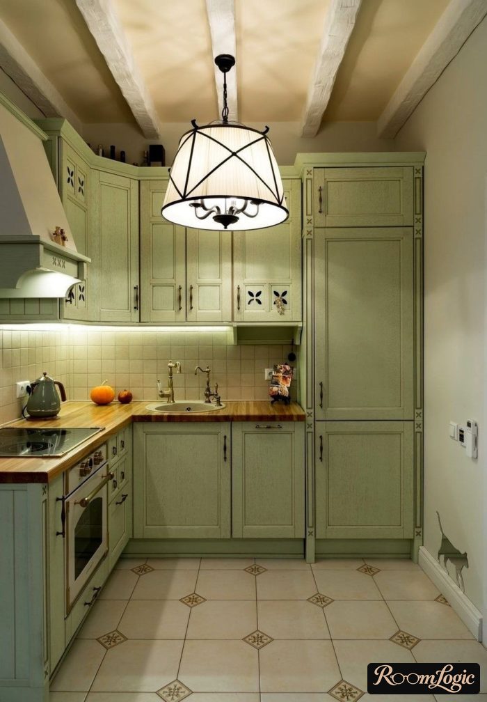 kitchen lighting and faux beams in provence style