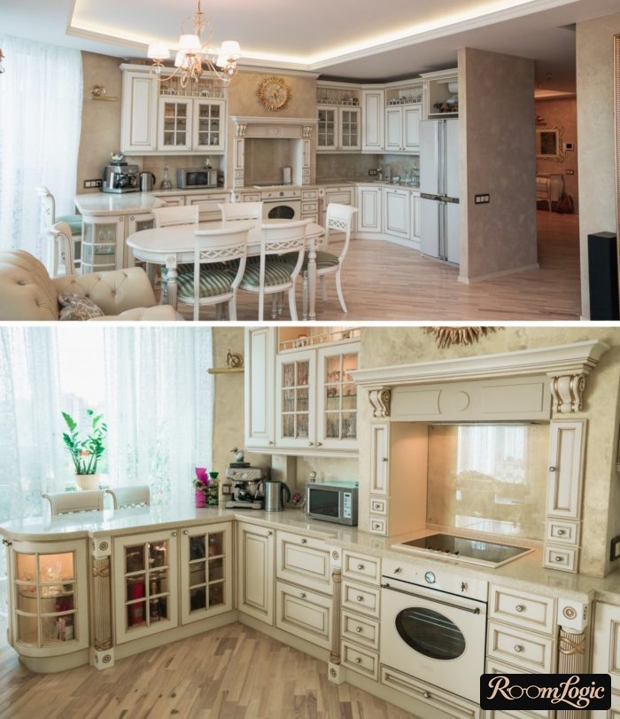 kitchen-living room design in modern classic style