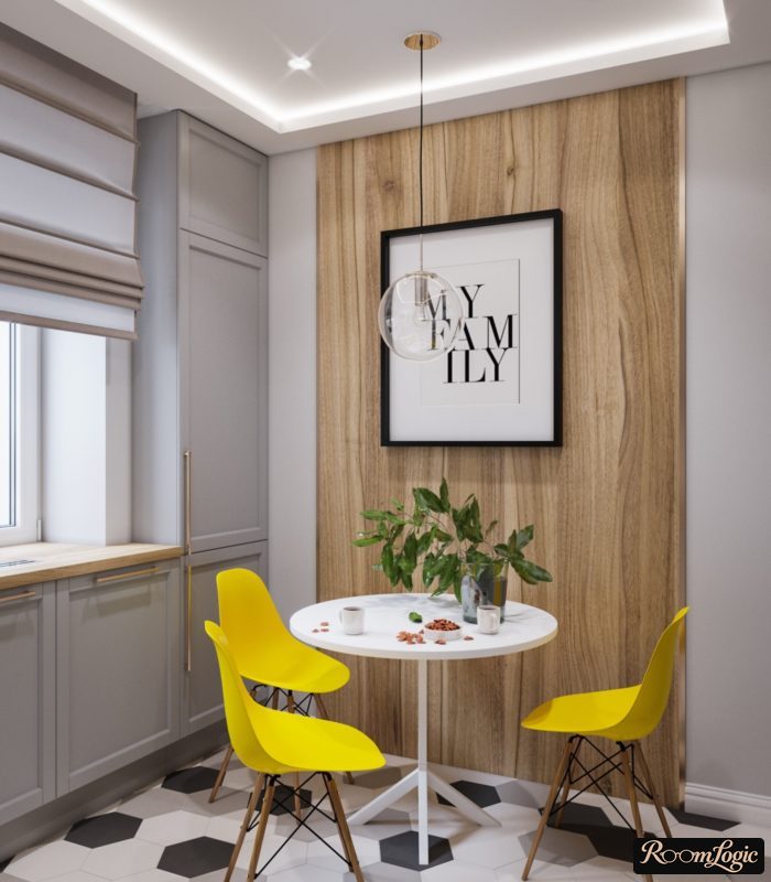 kitchen-living room designed in gray