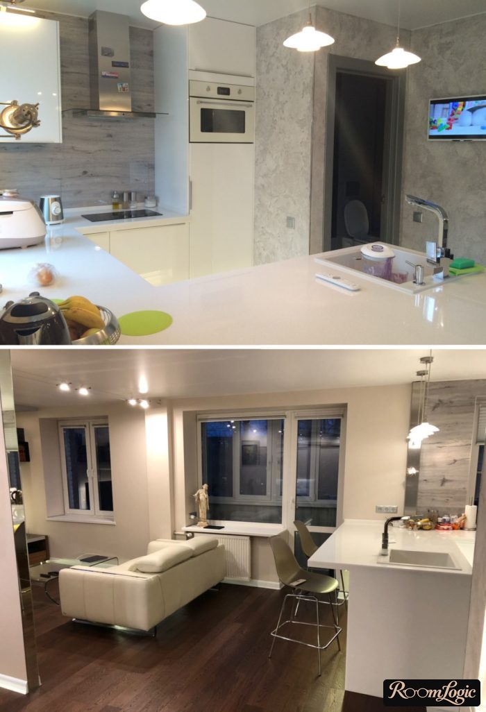 kitchen-living room with island
