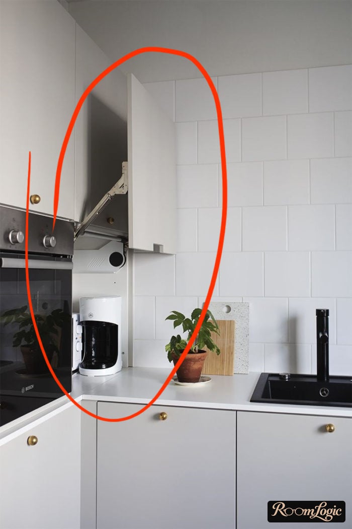 kitchen pen holder with lift-up door and tech parking