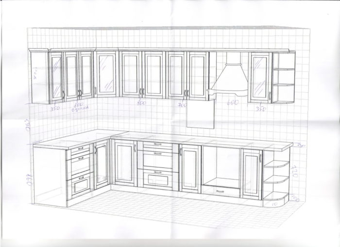 kitchen project with furniture dimensions