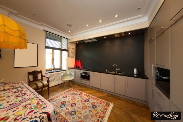 kitchen with gray cabinet fronts
