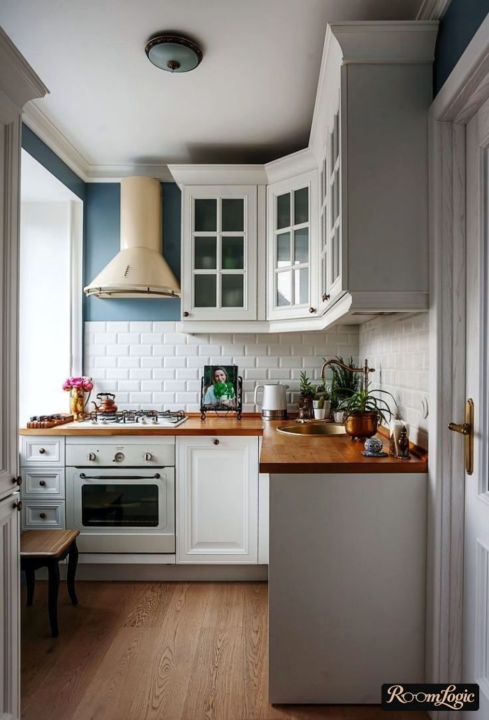 kitchen with scandinavian style and small light blue wall