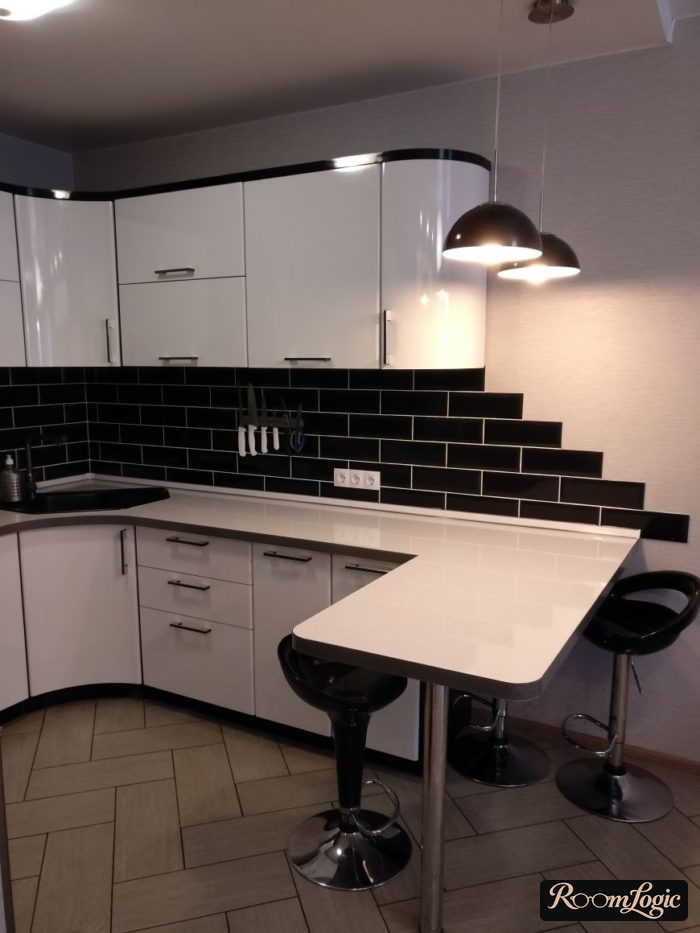 L-shaped kitchen-living room