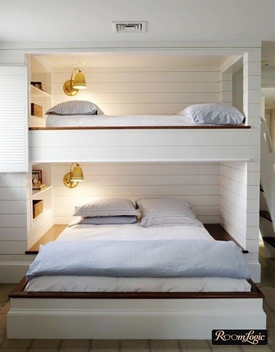 Large twin beds in the children's bedroom for two boys