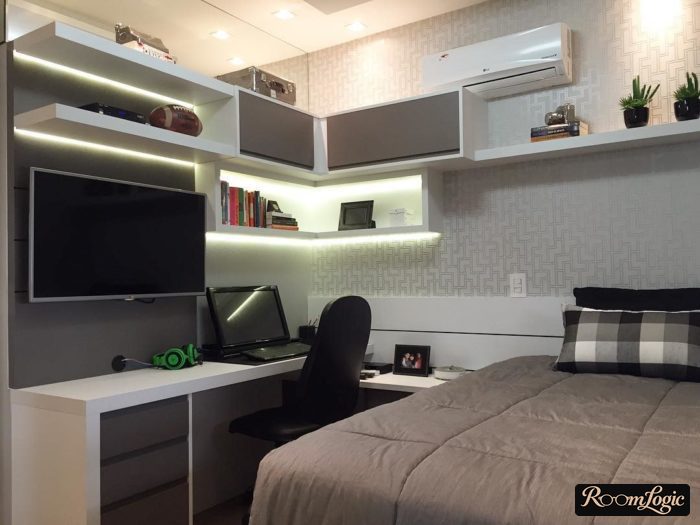 layout and furniture in a small room for a boy teenager