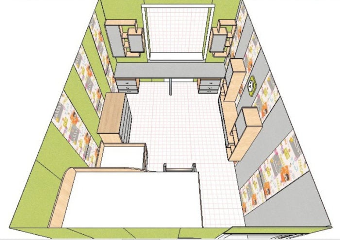 layout of a kids' room for two opposite-sex children