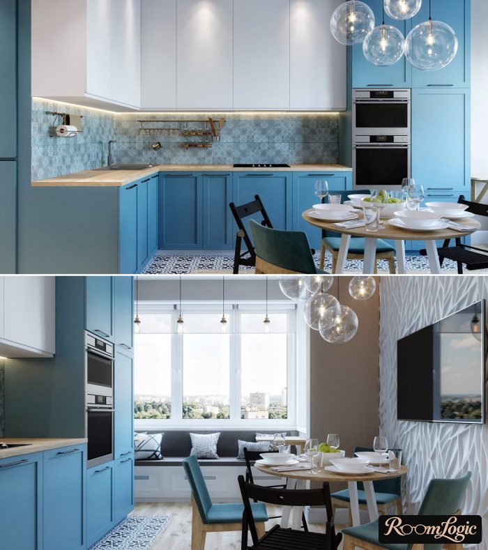 light blue kitchen in scandi style