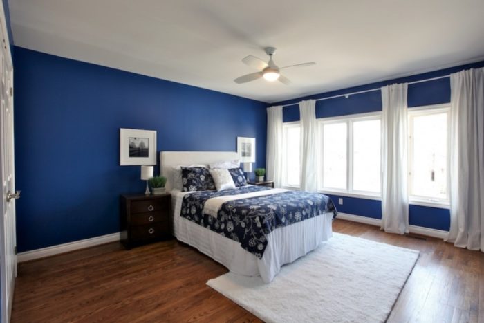 light blue painted walls in the bedroom