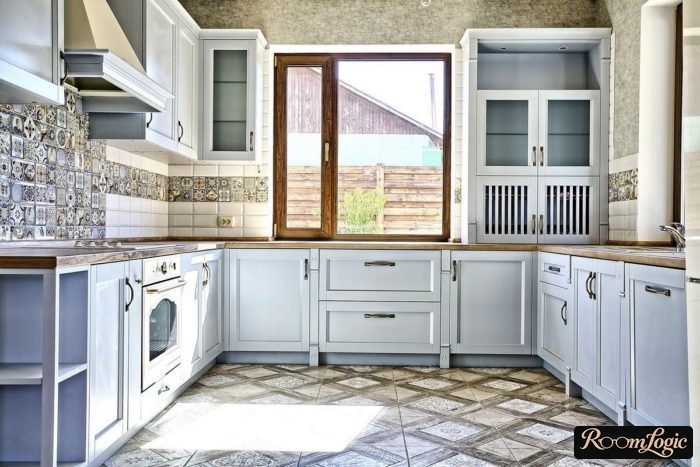 light blue tile in a provence-style kitchen in a country house