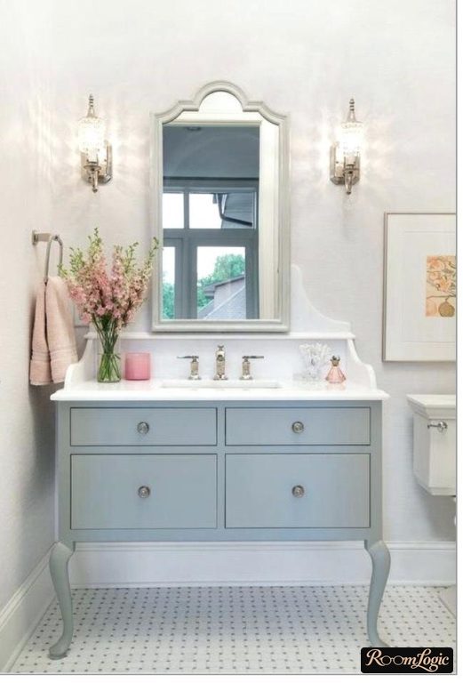 light blue vanity in Provence style from solid wood