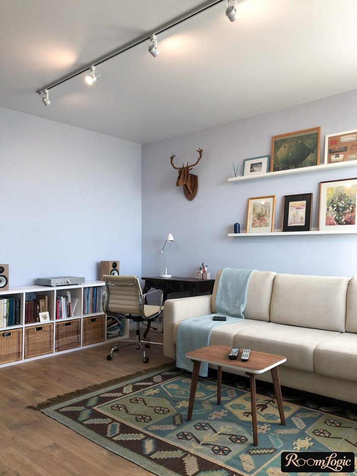 light blue walls in the interior