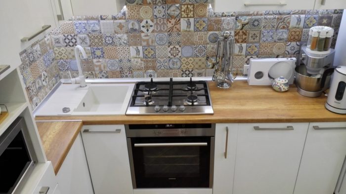 light kitchen with wood and patterns