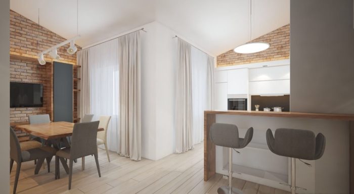 light loft design for kitchen-living room
