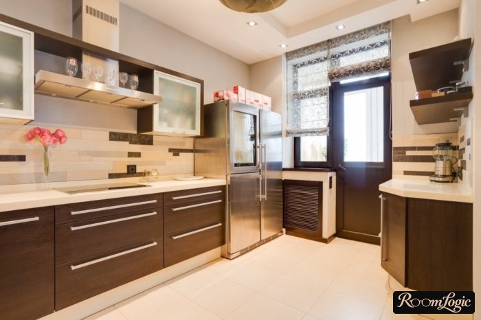light roller shades in the kitchen with a balcony door
