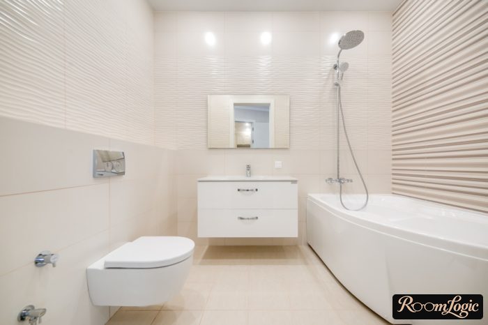 light tile in combined bathroom