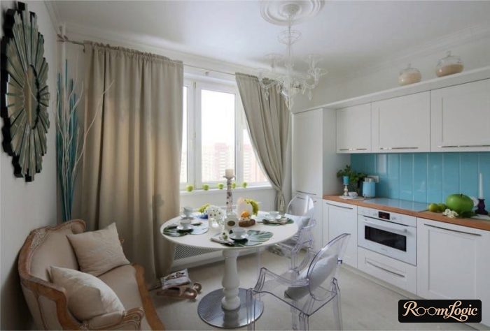 light wallpaper in kitchen interior