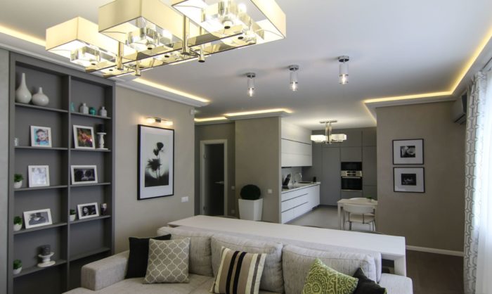 lighting in the kitchen-living room design