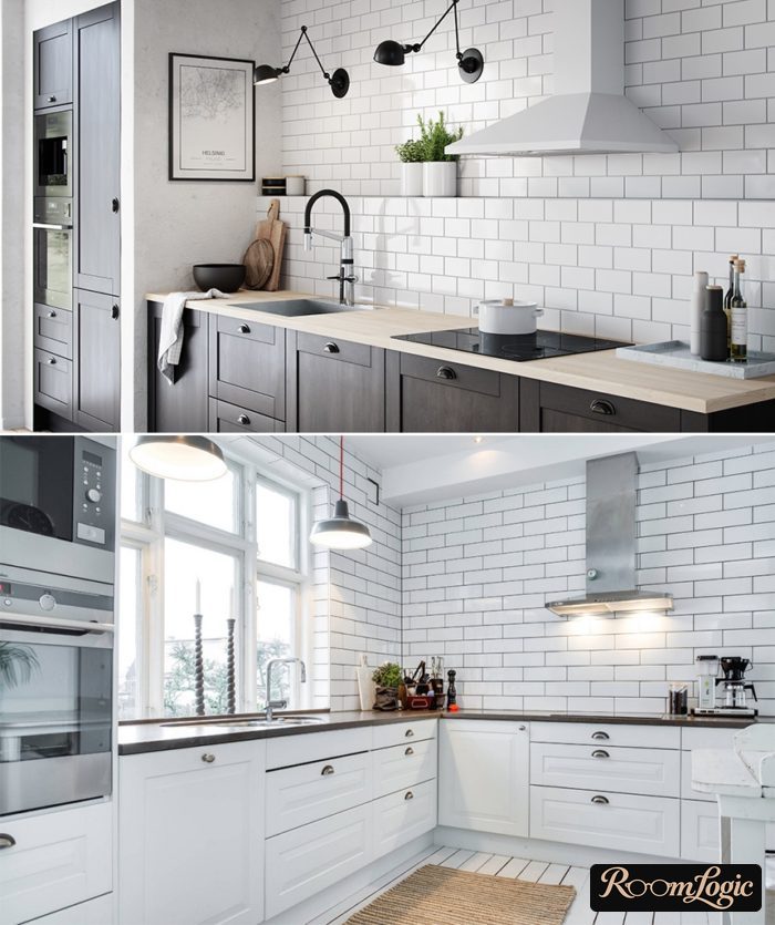 lighting options for a kitchen with no upper cabinets and a white subway tile backsplash