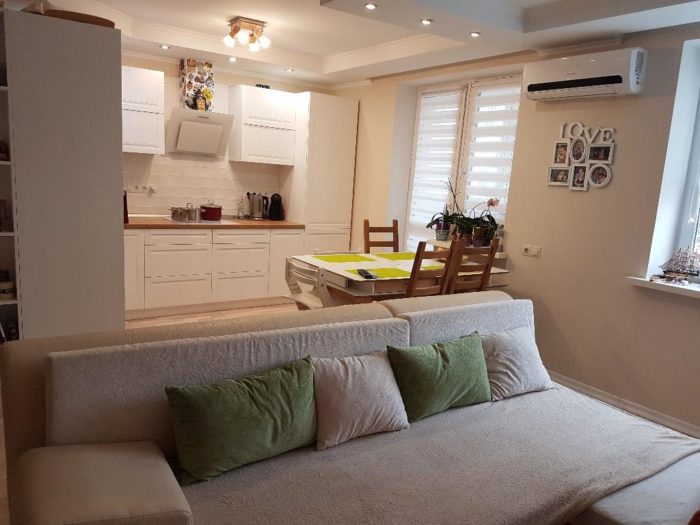 living room combined with kitchen after renovation
