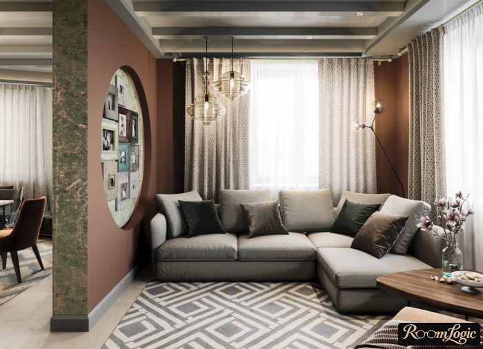living room in art deco style in an apartment