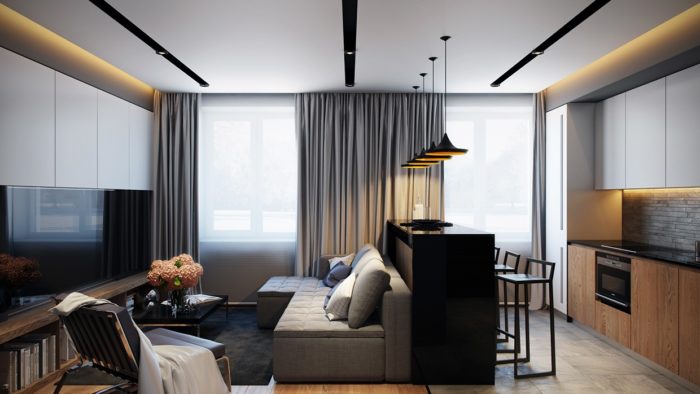 living room with kitchen