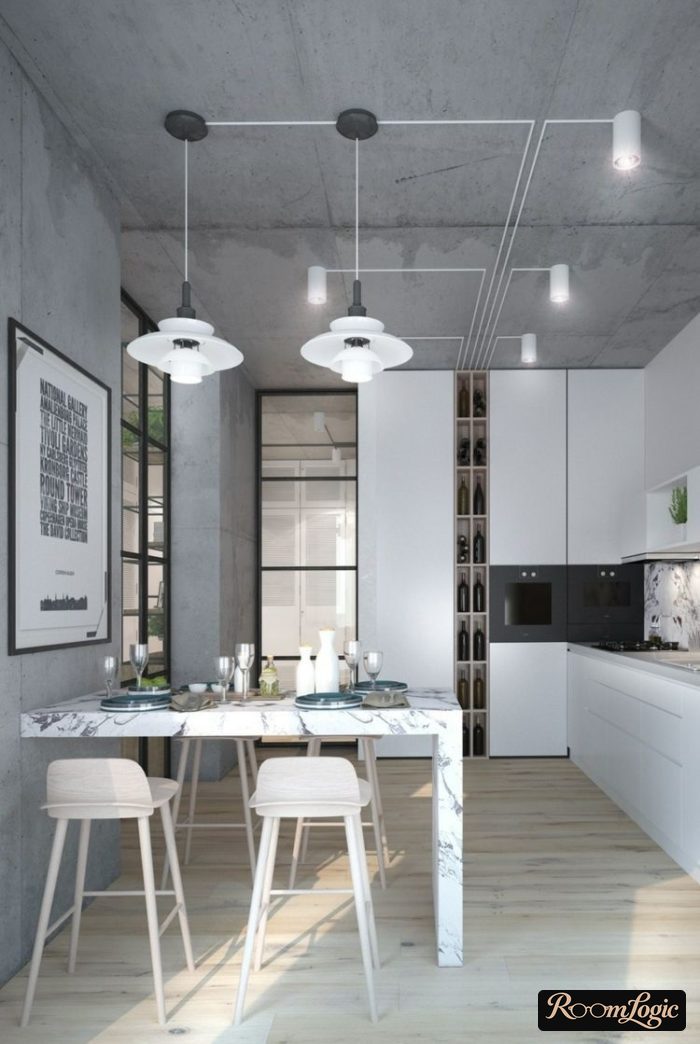 loft kitchen with plaster decor imitating concrete