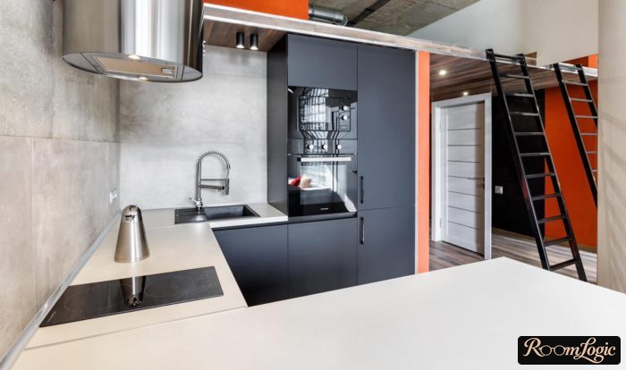 Loft-style kitchen interior in an apartment