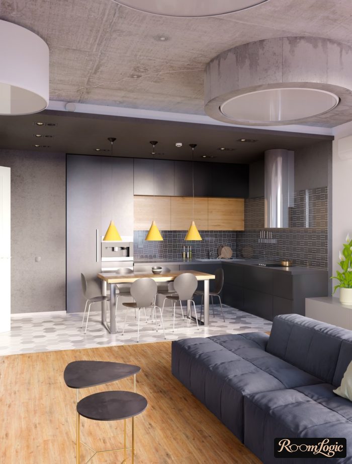 loft-style kitchen with modern furniture