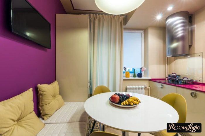 long and roller shades in the kitchen with a balcony