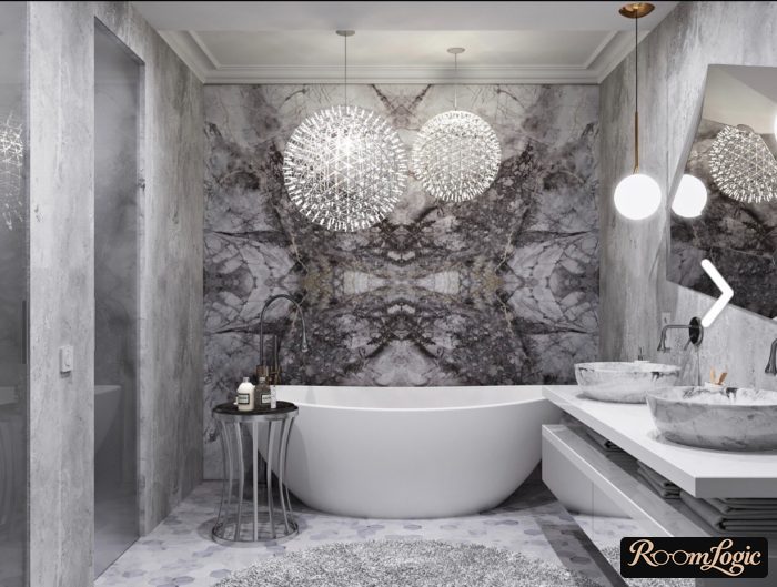 luxurious gray bathroom in art deco style