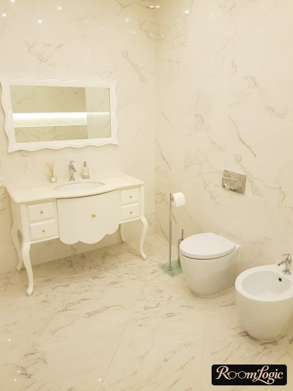 marble-look tile in bathroom in provence style