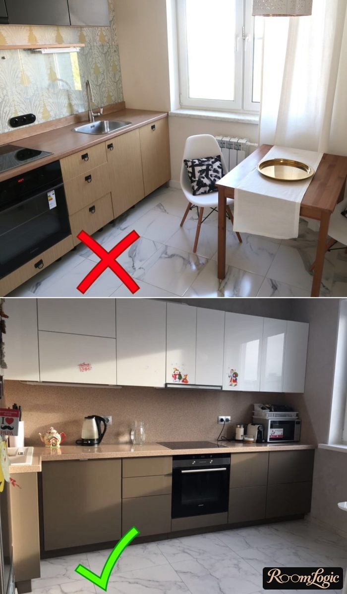 marble-look tile on kitchen floors