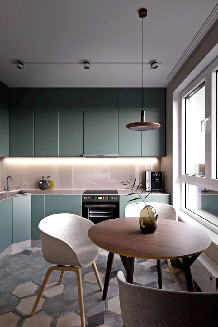 matte dirty turquoise modern kitchen