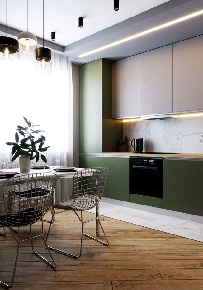 matte green cabinets in modern kitchen