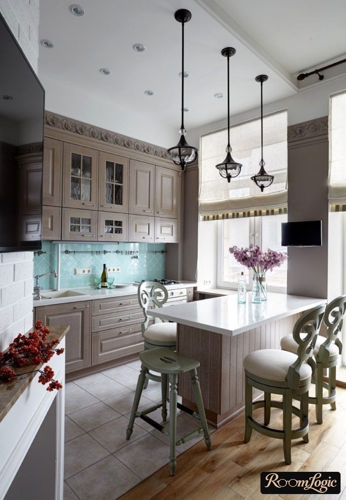 roller shades in max size in the kitchen interior in provence style