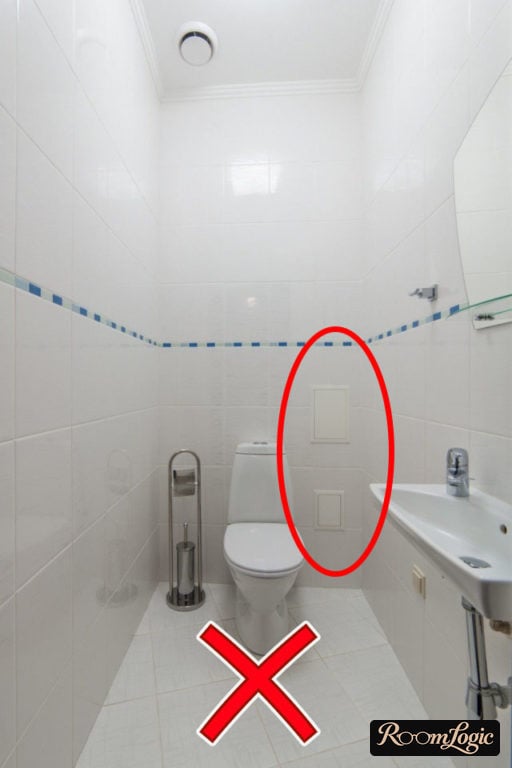 Metal access panels in a toilet interior – renovation, bathroom design