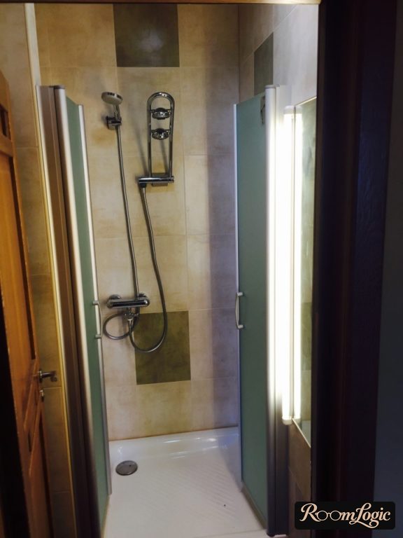 metal shelf in shower