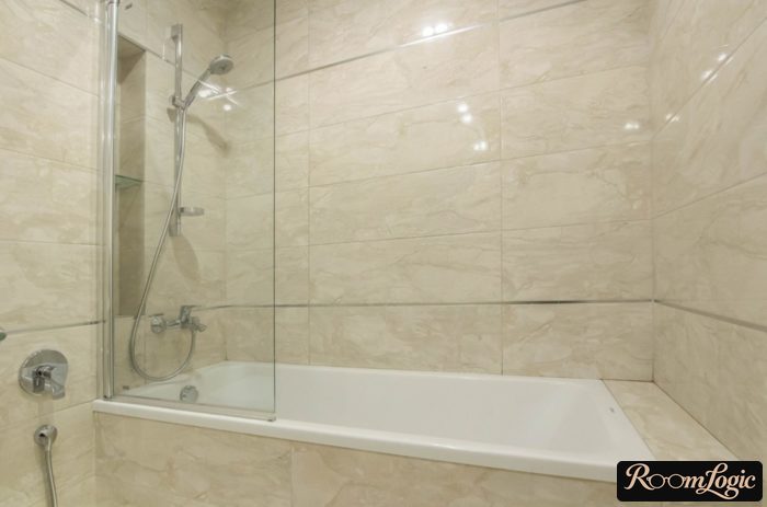 metal trim in small bathroom