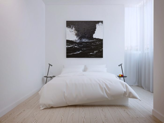 minimalist picture above the bed