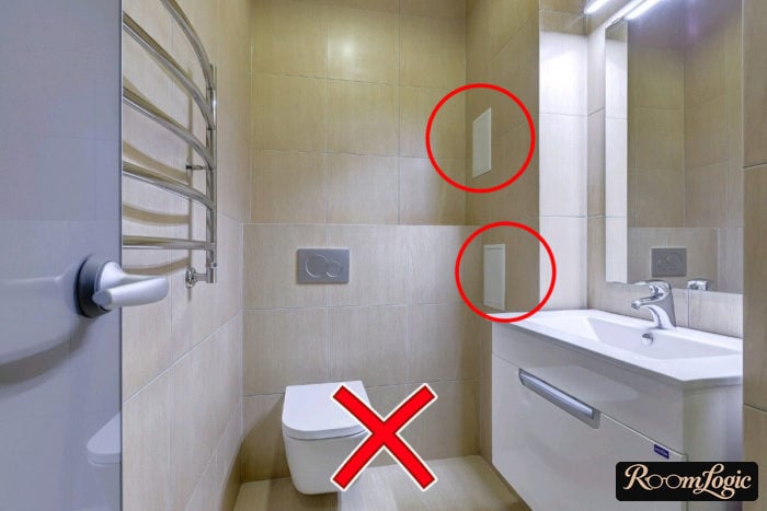 Mistake – white access panels in a toilet
