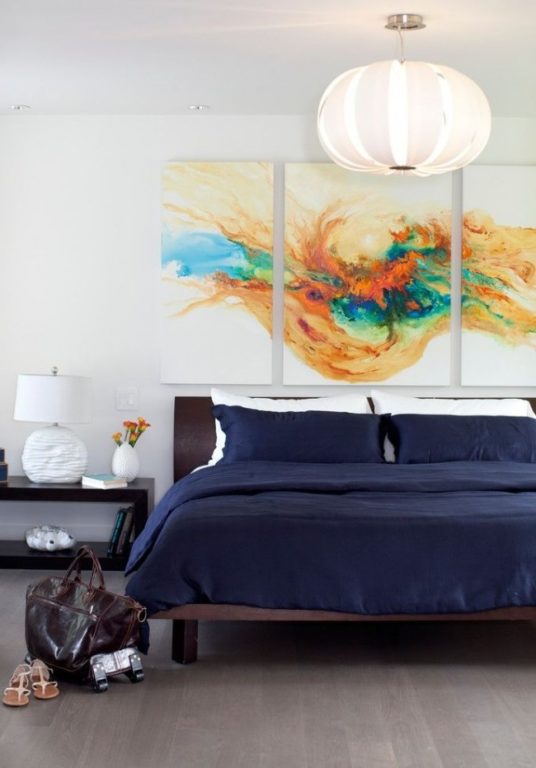 modern abstract painting in bedroom