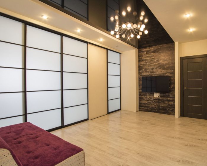 modern apartment with black ceiling