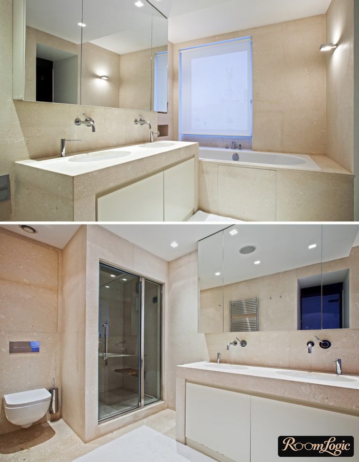 modern bathroom design with shower and bathtub