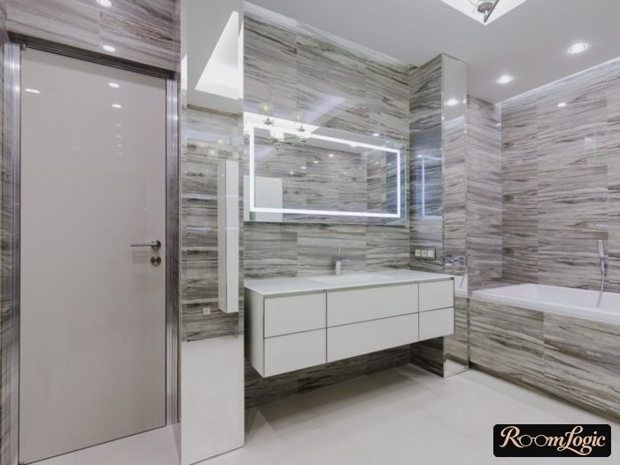 modern bathroom in gray tones