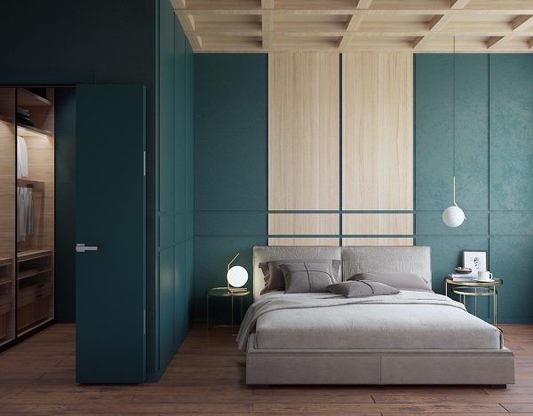 modern bedroom in four colors