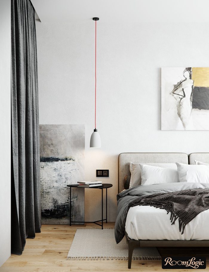 modern bedroom in scandi style